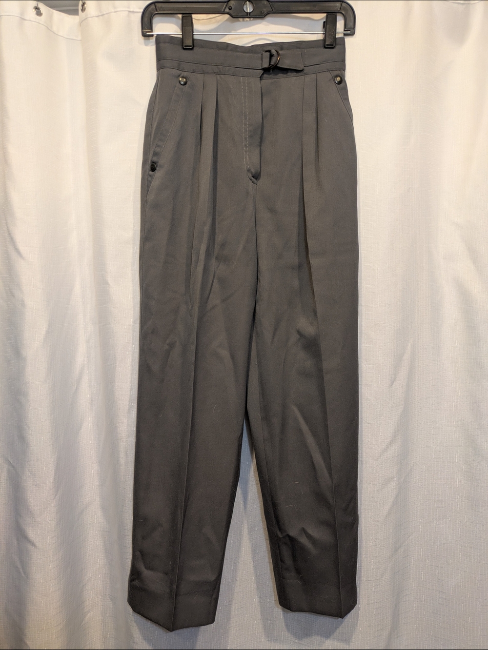 Vintage Wool Women's High-Waist Pleated Dress Pants - Charcoal Gray